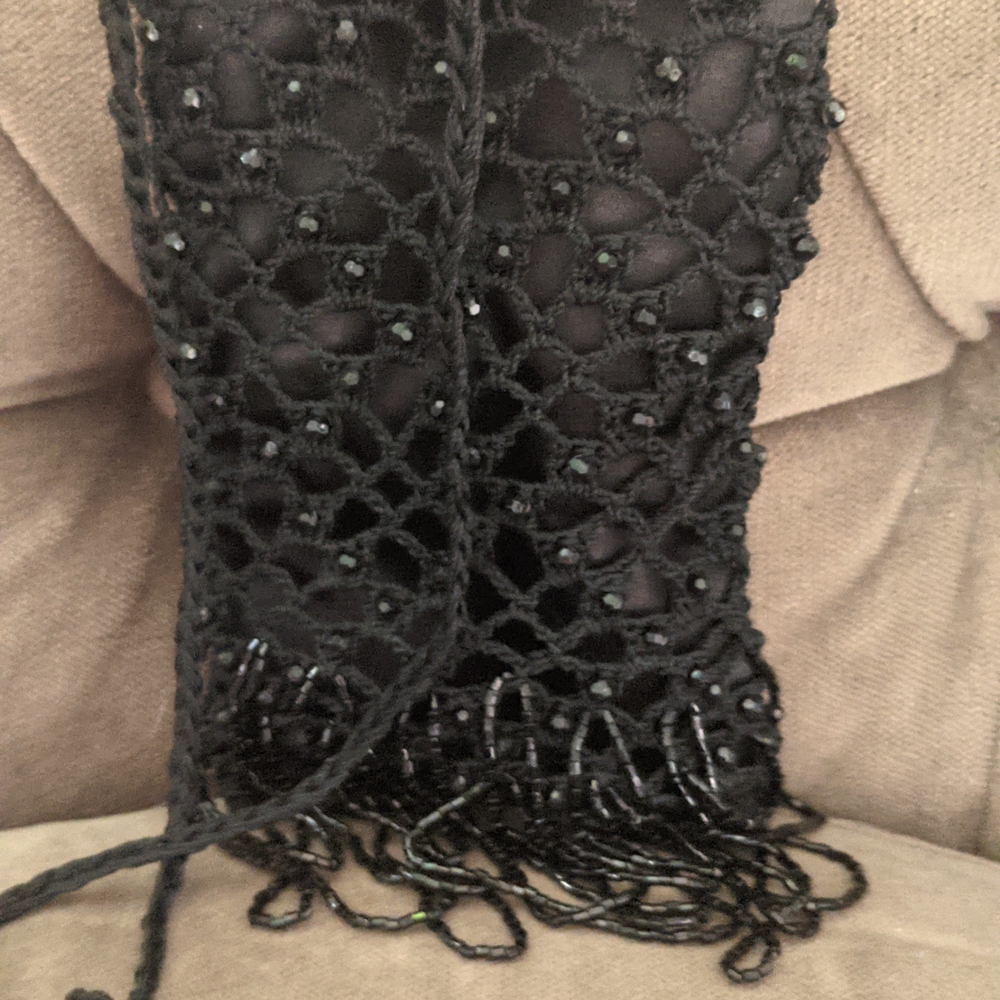 Black Beaded Clutch with Fringe